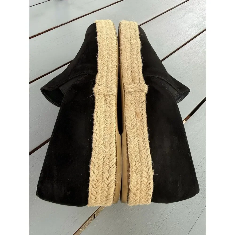 Stuart Weitzman Women's Size 6M Black Beige Suede Espadrille Flats Slip On Shoes